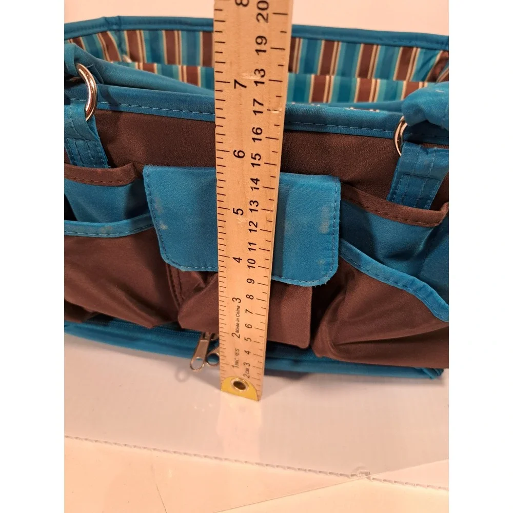 Brown and Teal Blue Multi Pocket Craft Caddy Organizer with Bottom Tray Storage